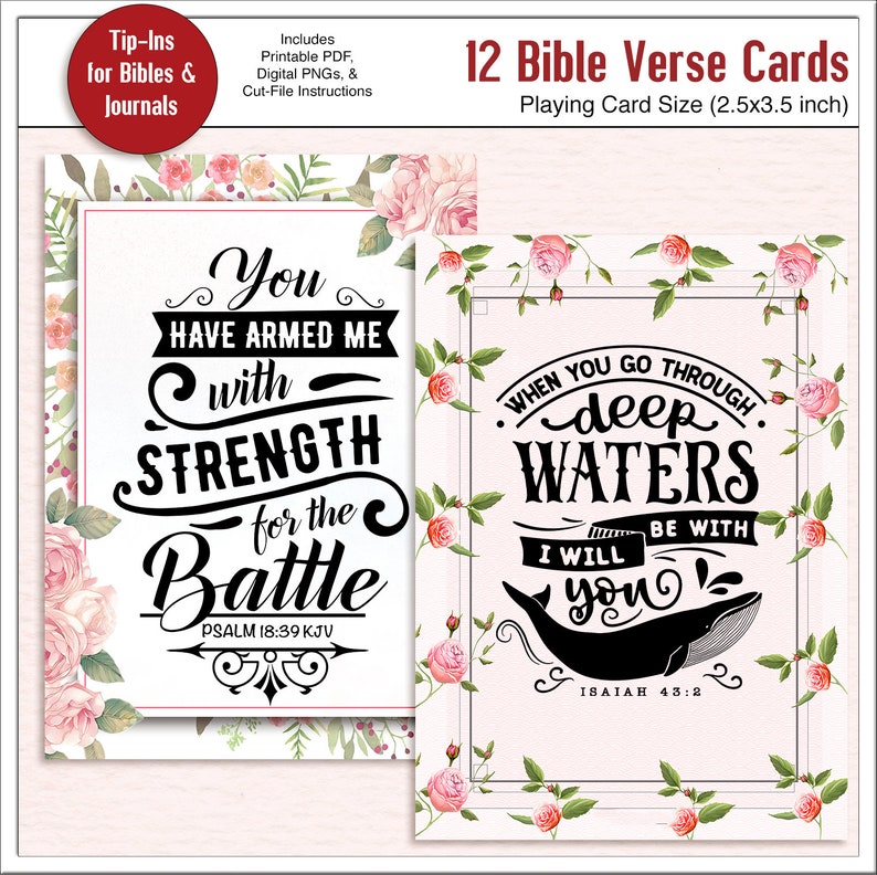 12 Bijbelvers aquarel bloemenkaarten voor Bijbeljournaling, Tip-Ins, Junk Journals, Geschenken, Inclusief: PDF's en digitale PNG's en geknipte bestanden afbeelding 4