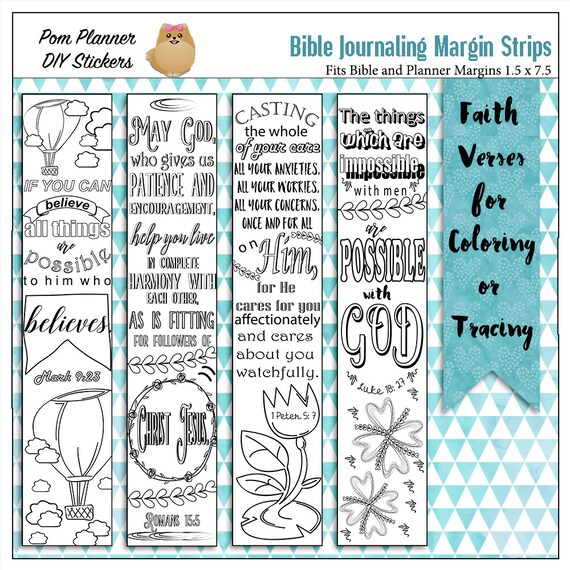 Printable Coloring Bible Journaling Margin Strips Faith Verses | Etsy