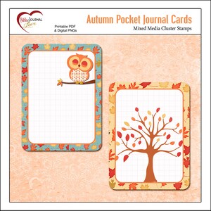 Fall Pocket Journal Cards Set2 3x4 Autumn Project Life Style Type in Red, Orange, Owl, Fox Pocket Cards, Printable image 2