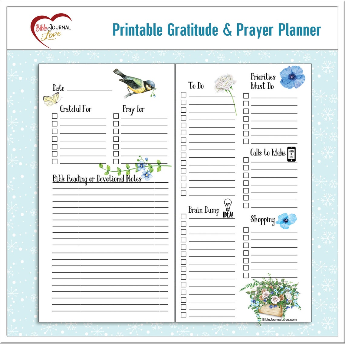 Printable Planner Page With Lists: Prayer Gratitude Bible | Etsy
