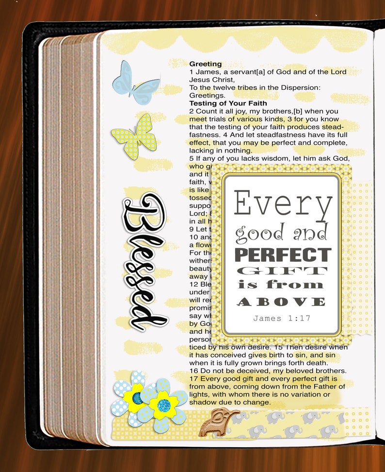 Blessed Bible Journaling Tip Ins, 3x4 Journal Cards, Project Life, Digital Scrapbooking, Yellow, Gray Printable image 3