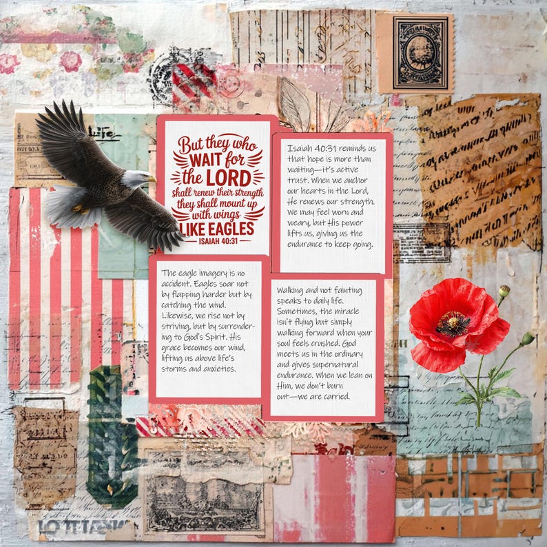 Poppy Collage Papers | Mixed Media Backgrounds | Vintage Junk Journal Printables | Bible Journaling & Scrapbook Ephemera Kit Red and pink image 5