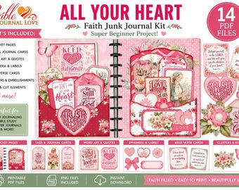 Faith Junk Journal Kit: Pink Floral Bible Ephemera (14 PDFs)