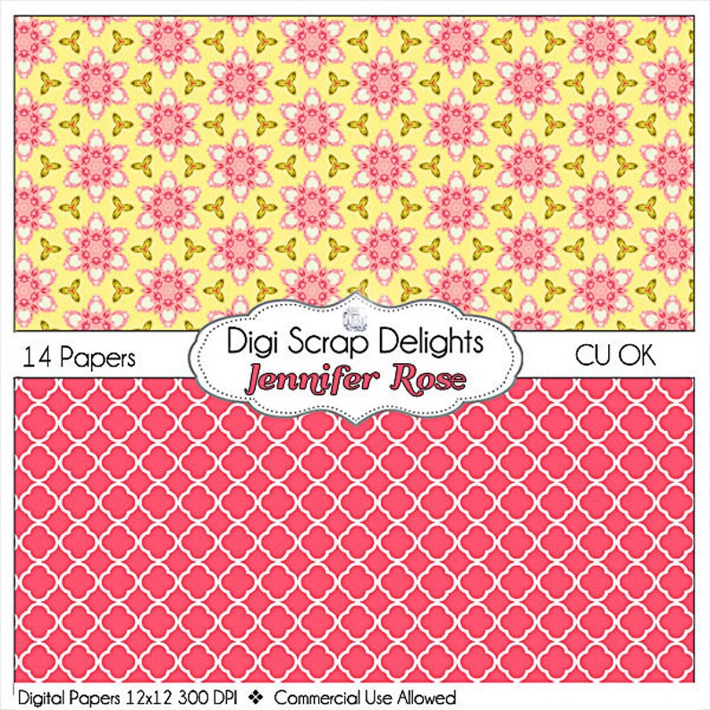 SALE 1.75 Jennifer Vintage Rose Digital Papers Cath Kidson, Shabby Chic Style, Instant Download, for Digital Scrapbooking, Card Making image 3