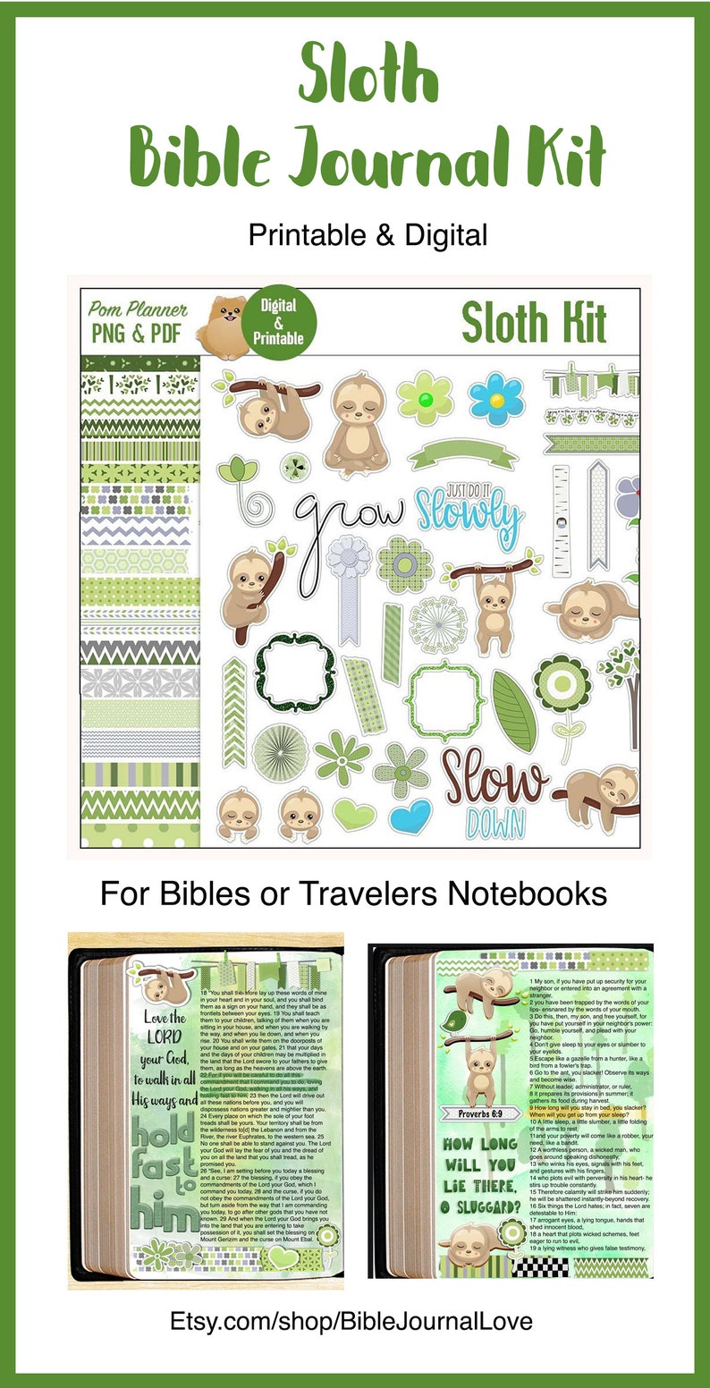 Sloth Bible Journaling Kit Printables and Digital Kits: Art Clip Art Images image 9