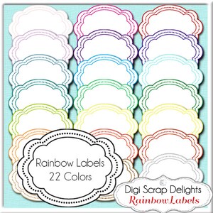 Digital Labels in 22 Popular Colors// CUOK // Scrapbooking Doodle Frames / Clip Art Clipart / Craft DIY Invitations / Commercial Use image 1