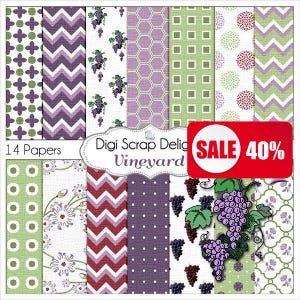 Grape Vineyard Digital Paper: Purple, Green, Maroon Scrapbook (Digital Download)