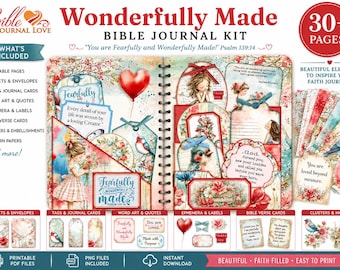 Bible Journal Kit, Wonderfully Made Scripture Ephemera, Faith Junk Journal Folio