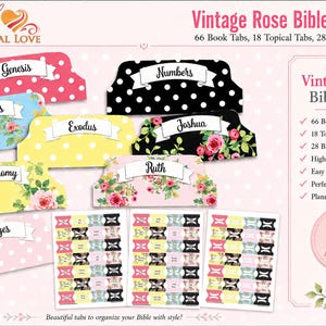 Vintage Rose Bible Tabs: 66 Books, Floral Journaling (Digital Download)