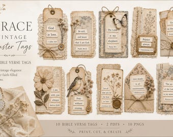 Grace Upon Grace Scripture Clusters | Printable Bible Verse Tags | Christian Junk Journal Ephemera | Bible Journaling Tags