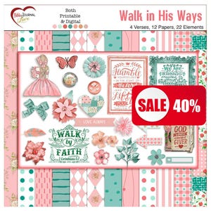 Bible Journal Kit: Walk in His Ways, Verses, Papers, Elements (Printable & Digital)