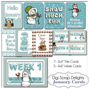 January Snowmen Pocket Cards: Project Life Scrapbooking (Digital Download)