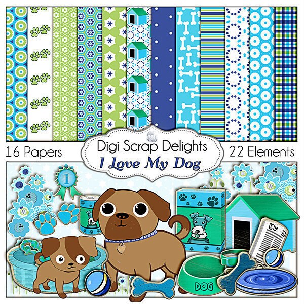 Dog Digital Scrapbook Kit I Love My Dog Instant Etsy