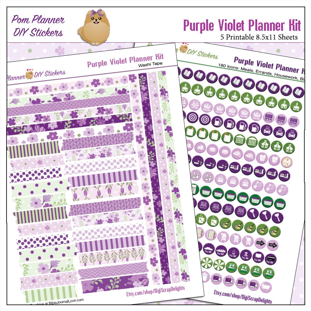Planner Kit Purple Violet Printable Stickers / 5 Pdf Clip | Etsy