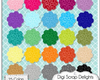 Blossoms Ranunculus Clip Art  3 Cabochons in 25 Colors CU Digital Scrapbooking  Embellishments for Cards & Crafts