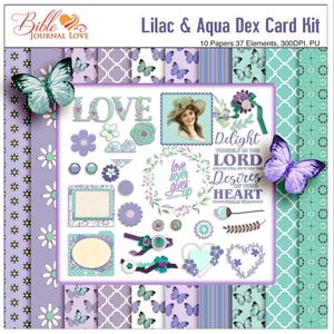 Kit de tarjetas Memory Dex en color lila y aguamarina para diario bíblico, imprimible y digital, o proyectos de álbum de recortes Dex Rolodex, 2 versículos de las Escrituras