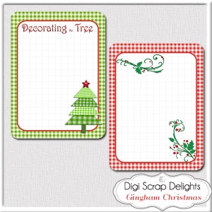 Christmas Gingham 24 Pocket Journal Cards, Printable, Red, Green Project Life Cards, Digital Scrapbooking image 3