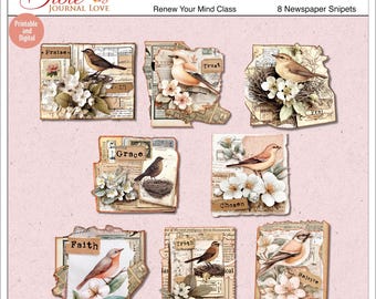 Cluster di carta artistica con parole sulla fede d'epoca: materiale effimero per diario cristiano (download digitale e stampabile)