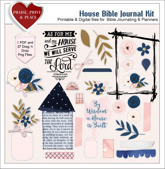 House Bible Journal Kit: Both Printable and Digital Navy and Pink With  Bible Dex Card memory Dex Card 