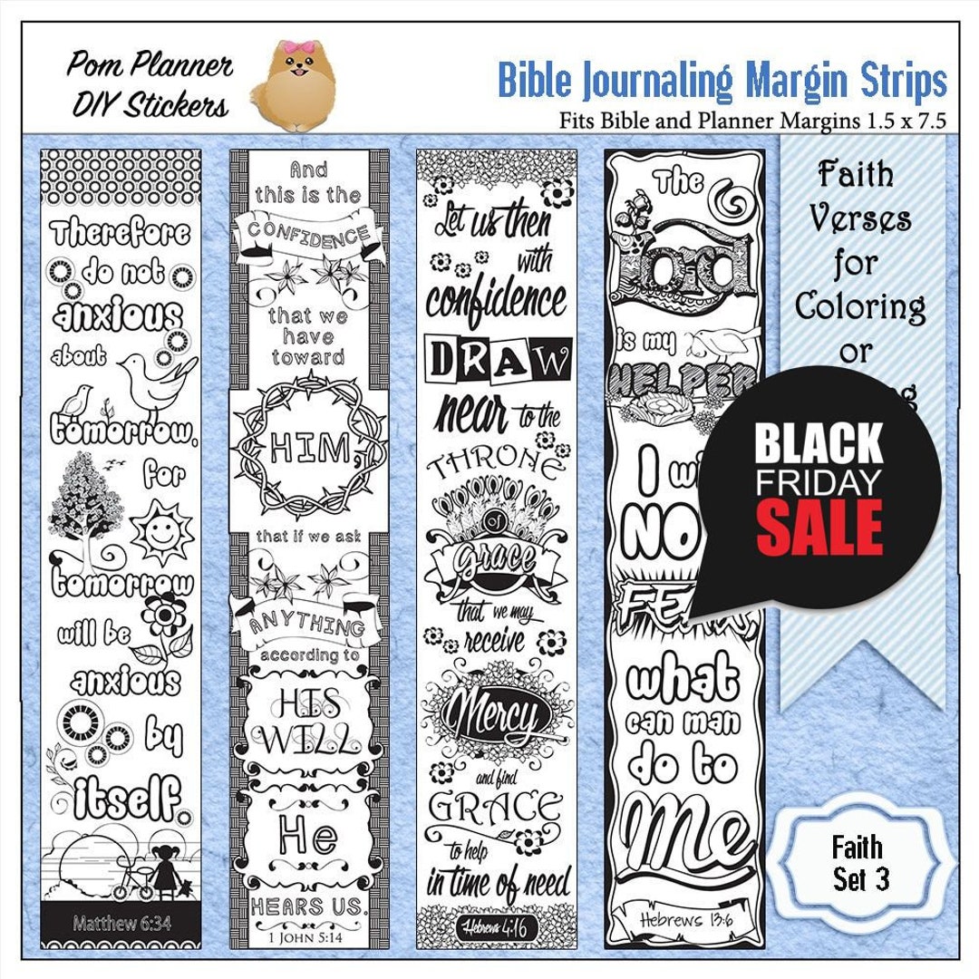 Printable Coloring Bible Journaling Margin Strips Faith Verses - Etsy