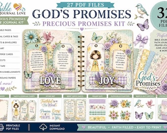 Precious Promises Bible Journal Kit | 27 Printable PDF Files | Faith Junk Journal, Scripture Cards