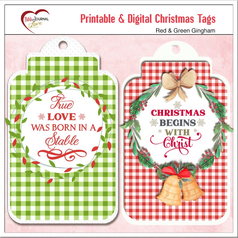 Christian Printable Christmas Tags Red Green Gingham Jesus - Etsy