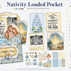 Nativity Junk Journal Kit • Christmas Bible Journal Ephemera • Pockets, Cards & Papers • Beginner Friendly