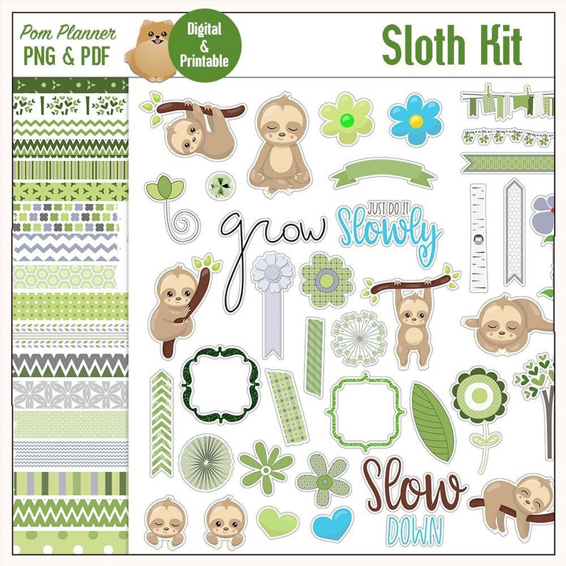 Sloth Bible Journaling Kit Printables and Digital Kits: Art Clip Art Images image 1