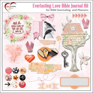 Everlasting Love Bible Journaling Kit Vintage Ladies, Mixed Media, Paint, Clusters, Travelers Notebook, Bible Verses in Pink Orange Peach image 4