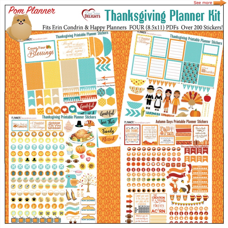 Planner Package Stickers! Thanksgiving November Package Printable Planner Stickers 4 Sheets Above 300 Stickers! Orange, Teal. Yellow picture regarding Thanksgiving Planner Printable named Planner Package Stickers! Thanksgiving November Package Printable Planner Stickers 4 Sheets Higher than 300 Stickers! Orange, Teal. Yellow