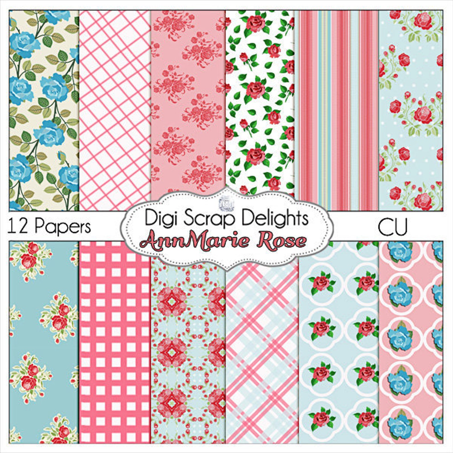 Vintage Rose Scrapbook Paper Bundle Shabby Chic Style for Etsy