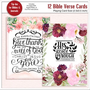 12 Bijbelvers aquarel bloemenkaarten voor Bijbeljournaling, Tip-Ins, Junk Journals, Geschenken, Inclusief: PDF's en digitale PNG's en geknipte bestanden afbeelding 9
