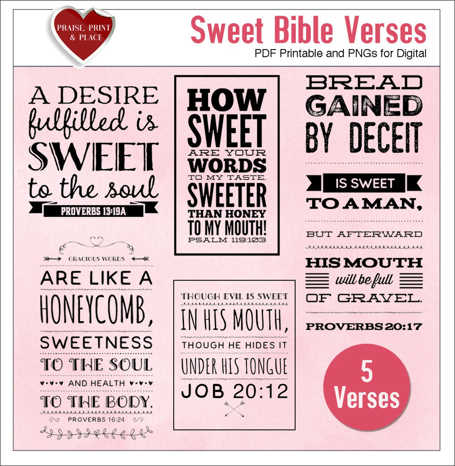 Sweet Bible Verses BOTH Printable PDF and Pngs. Five Etsy