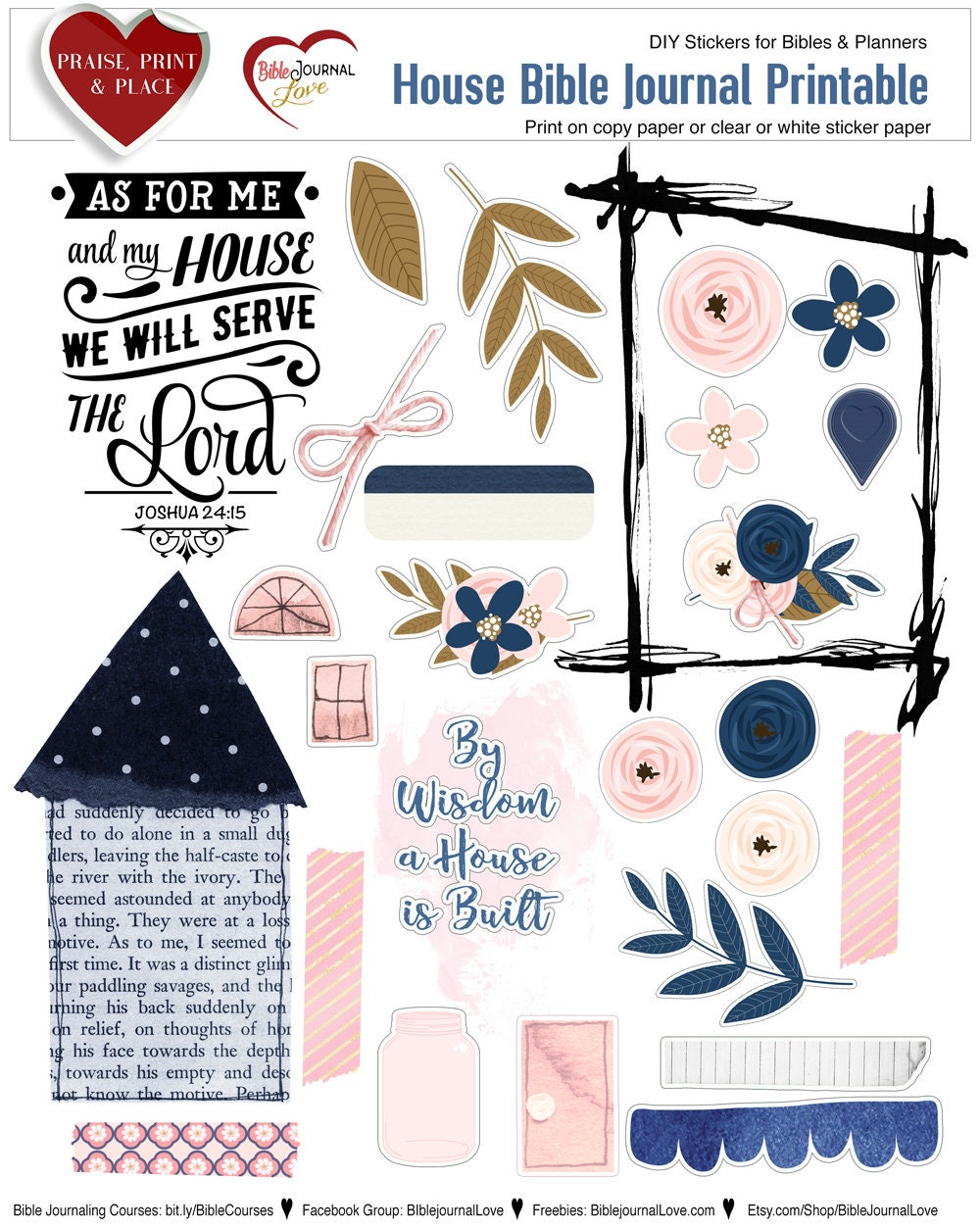 House Bible Journal Kit: Both Printable and Digital Navy and Pink With  Bible Dex Card memory Dex Card 