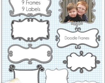 9 Digital Scrapbooking Doodle Frames // Clip art Clipart // Decorative Border // Craft DIY Invitations // Commercial Use