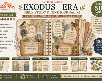 Exodus Junk Journal Kit | Vintage Bible Ephemera, Tags (50 PDF Printable Bundle)