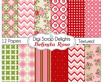 Shabby Chic Rose Digital Paper: Vintage Scrapbook Paper (Instant Download)