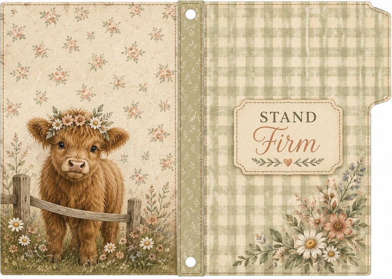 Highland Cow file folder with Stand Firm page