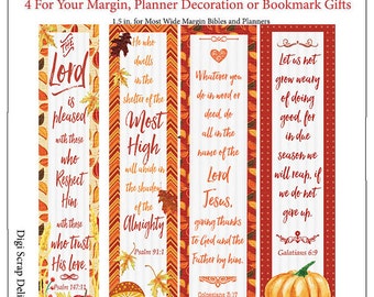 Bible Journaling or Planner Printables for Wide Margins Planner Sticker Decoration, or Bookmarks, Autumn Orange, Gold, Red