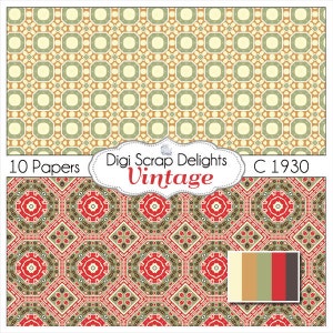 Vintage Scrapbook Paper 1930 in Red, Tan, Brown, Black Digital ...