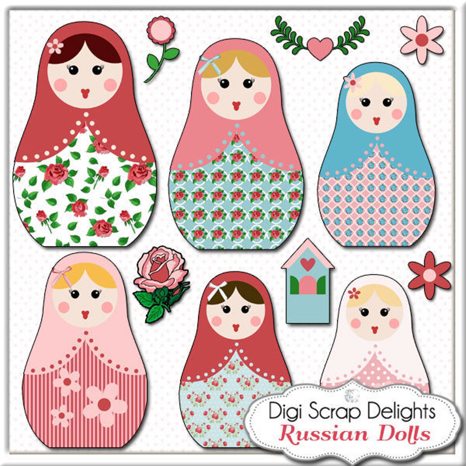 Matryoshka Clip Art Vintage Rose Russian Nesting Dolls in Etsy