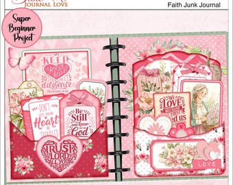 Kit diario Faith Junk: materiale biblico floreale rosa (14 PDF)