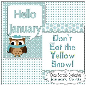 January Sky Blue Snowmen Pocket Cards 3x4 & 4x6 Week Cards Project Life Style Blue Green Printable Digital Scrapbooking image 3