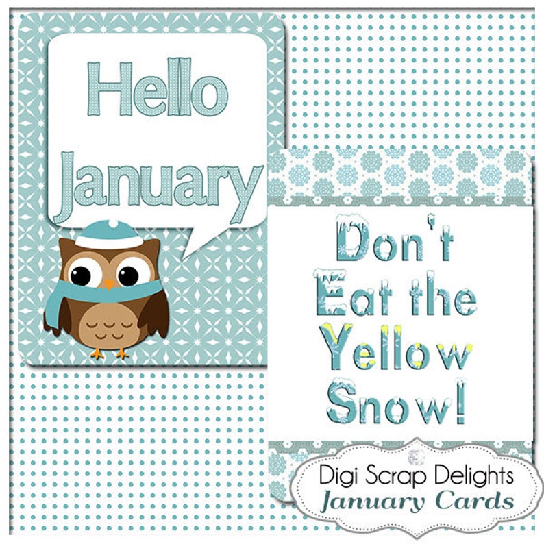 January Sky Blue Snowmen Pocket Cards 3x4 & 4x6 Week Cards Project Life Style Blue Green Printable Digital Scrapbooking image 3