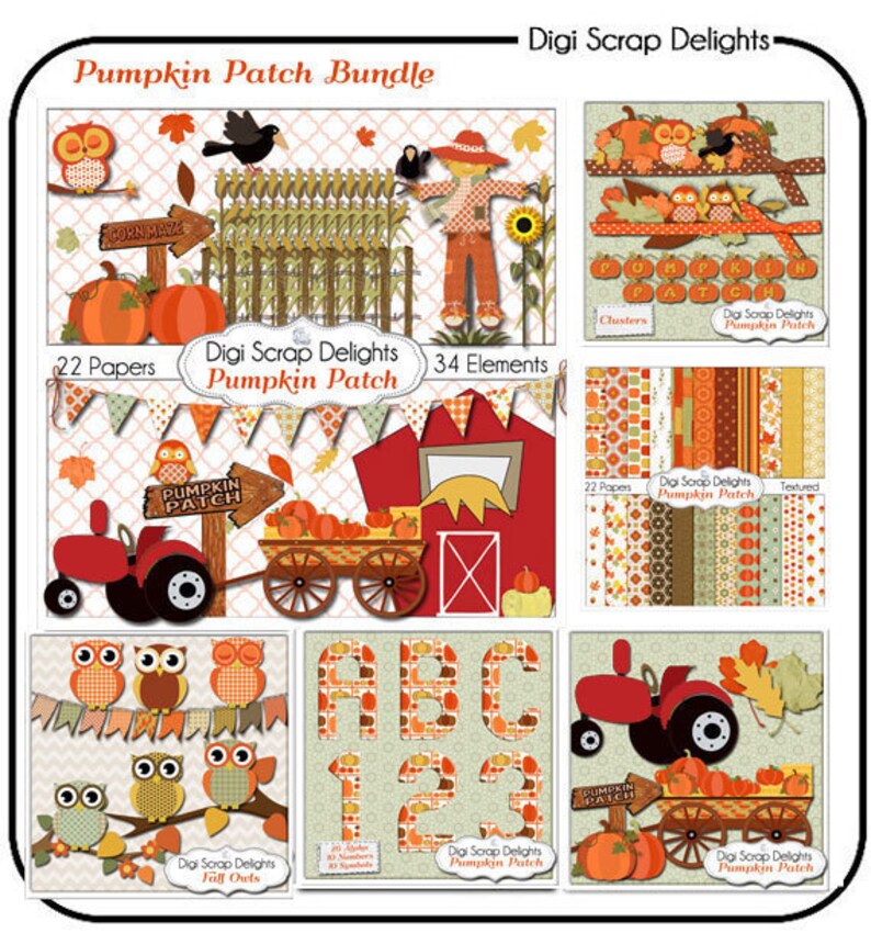Pumpkin Patch Fall Clip Art Autumn Owls Farm Hay Ride - Etsy