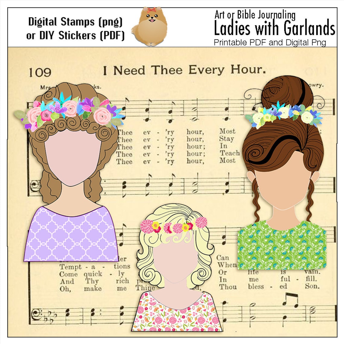 Art Journaling or Bible Journaling Girls with Garlands in Etsy