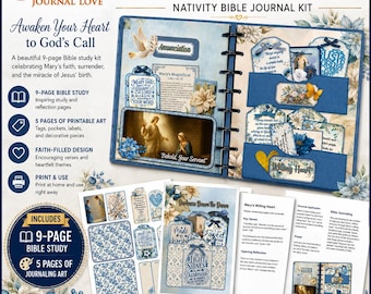 Mary's Willing Heart Nativity Bible Journal Kit Printable Ephemera