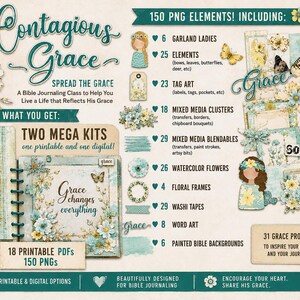 Contagious Grace Bible Journaling Kit: Digital Blendable Transfers (PDF)