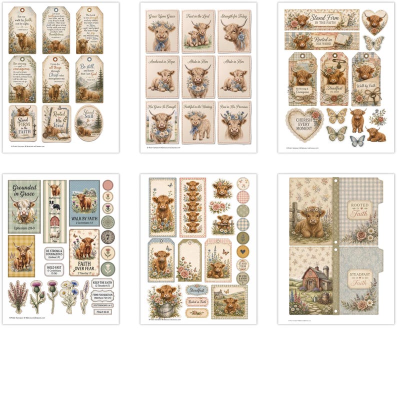 Highland Cow gift tags, labels, and cutouts
