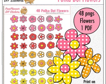 Polka Dot Flowers: Both Digital AND Printable Word Art stickers for Bible Journaling. 1 Printable pdfs and 48 png